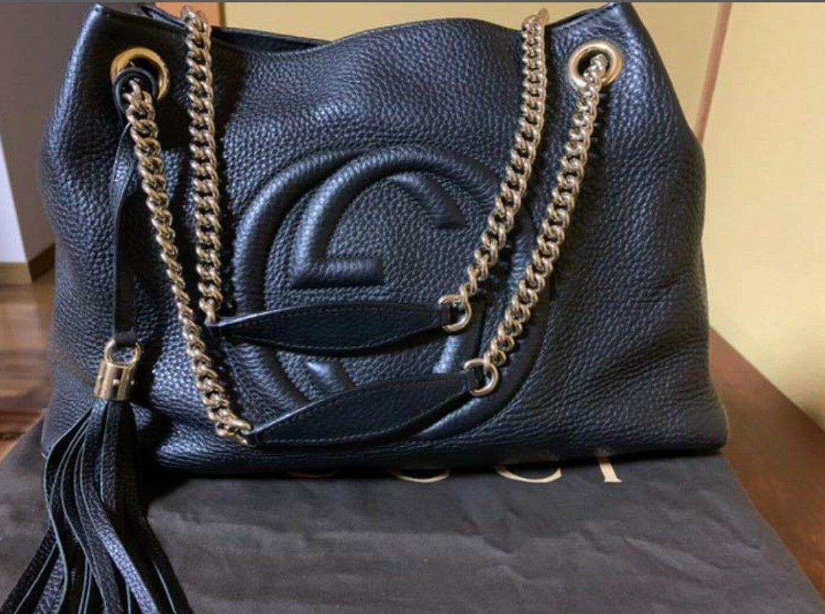 Authentic GUCCI SOHO Leather Chain Shoulder Bag Black 308982 Used