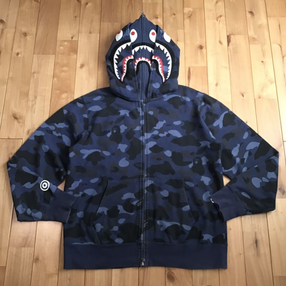 BAPE Double shark full zip hoodie Blue camo A Bathing Ape Size XL