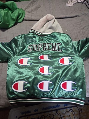 Supreme x Champion Hooded Satin Varsity Jacket - Valley Green