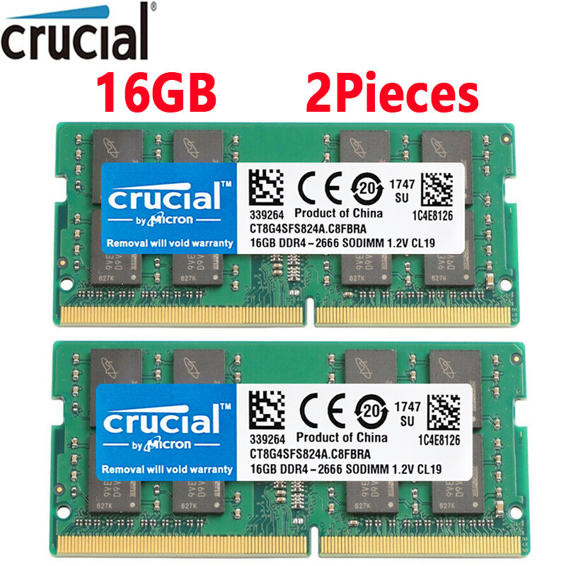 Crucial DDR4 32GB KIT 2 x 16GB 2666 MHz PC4-21300 SODIMM 260-Pin