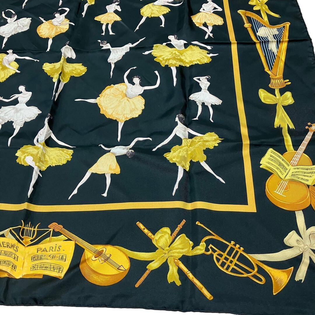 HERMES Carre 90 LA DANCE Ballerina Scarf 100% Silk 90cm Black Gold