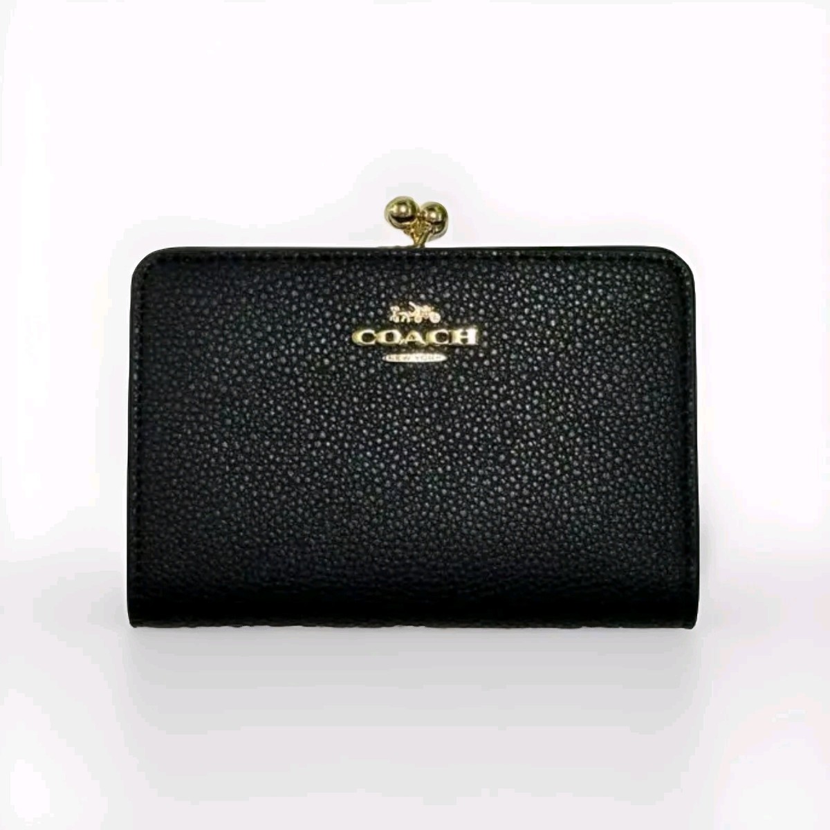 COACH Square Black Bi-fold Purse Coin Case Kiss Lock Rare New | eBay