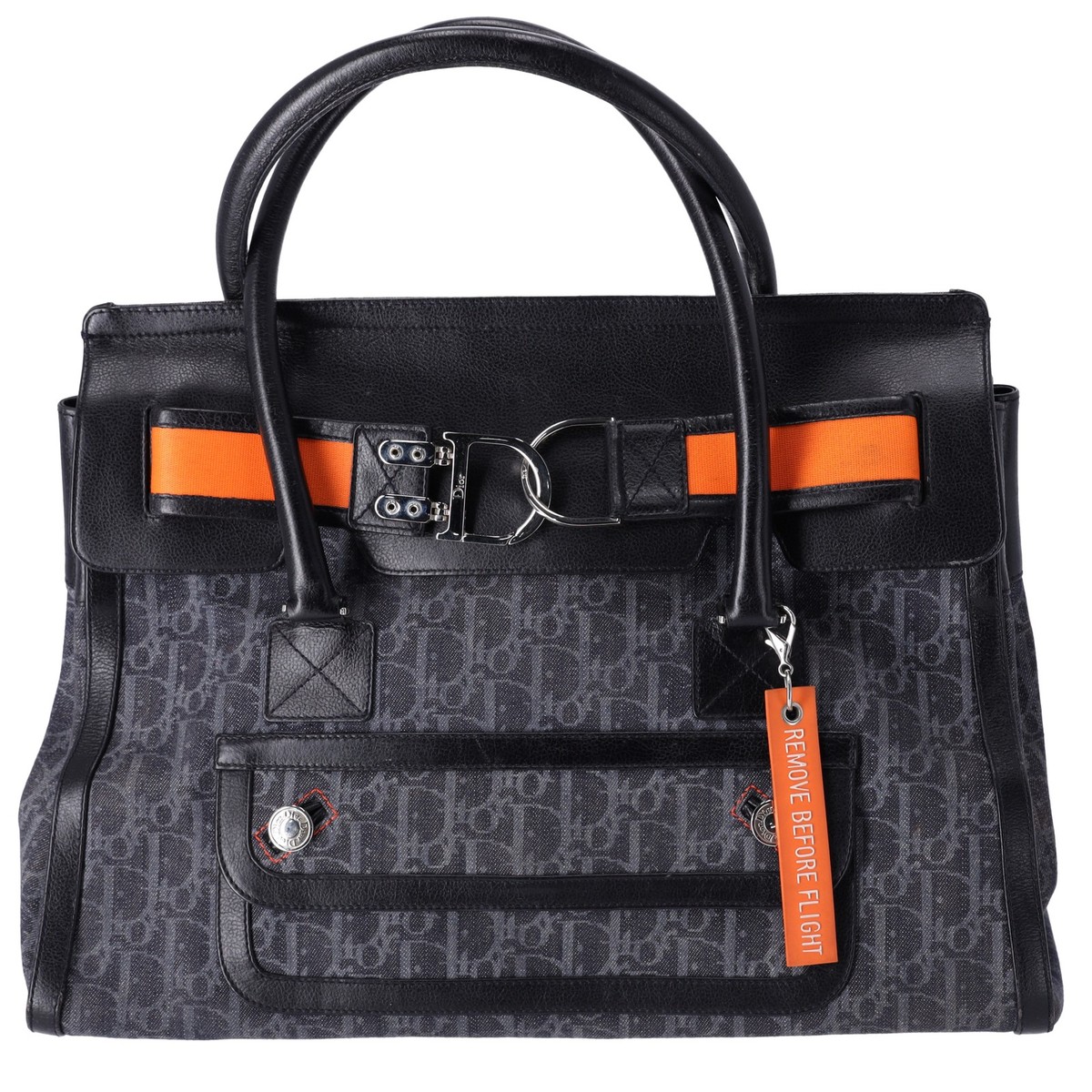 Christian Dior Flight Trotter Handbag Navy Black Orange Denim