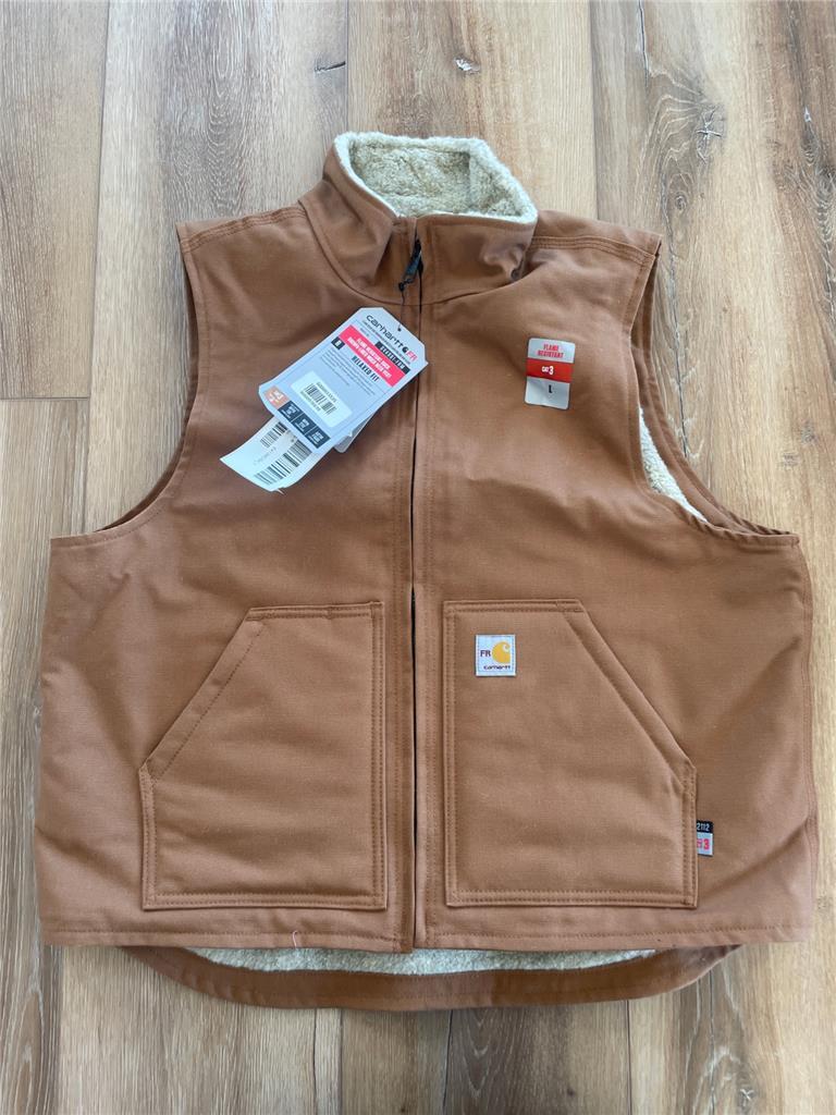 Carhartt Flame Resistant Duck Brown Sherpa Lined Vest 0V4981 Mock
