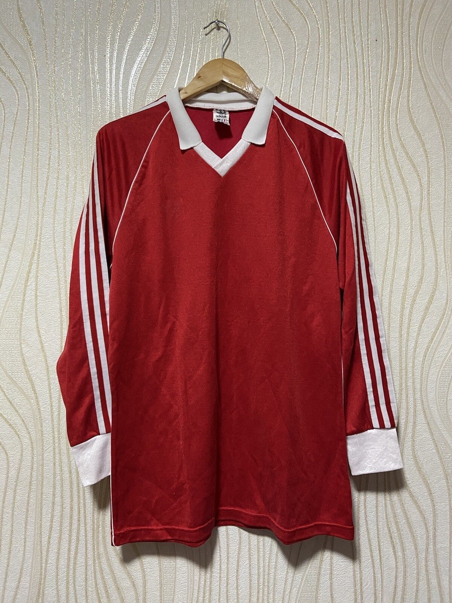 ADIDAS 80s FOOTBALL SHIRT SOCCER JERSEY LONG SLEEVE sz L MEN RED