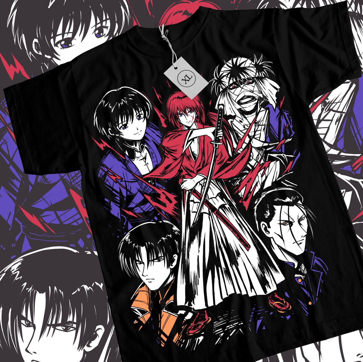 Rurouni Kenshin Samurai Himura T-Shirt Rurouni kenshin art Black