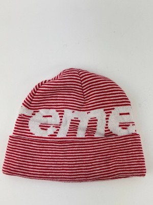 Supreme Striped Big Logo Red White Beanie Hat One Size | eBay