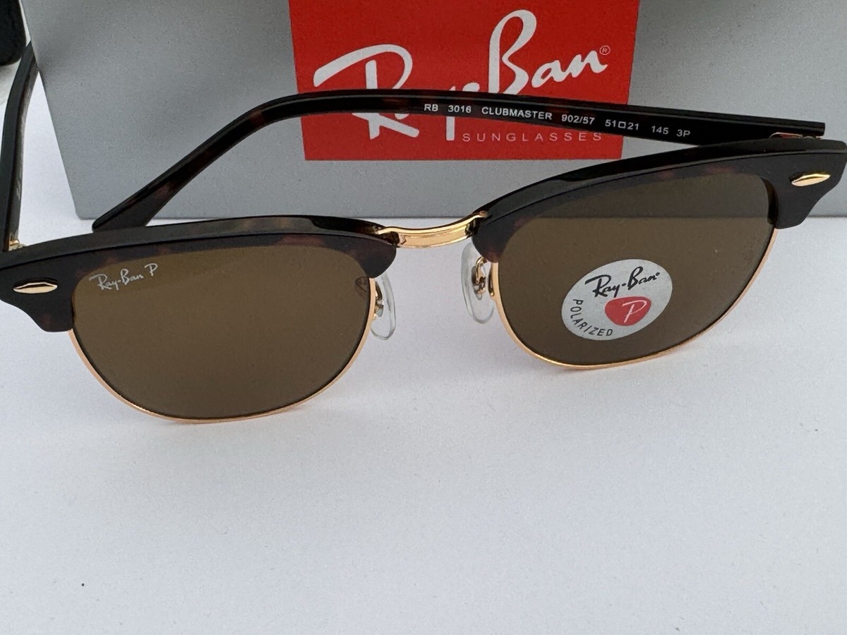 New Ray-Ban RB3016 902/57 CLUBMASTER Havana Frame Polarized Brown