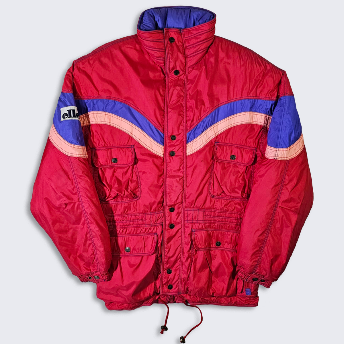 Ellesse Vintage 90s Italy Ski Jacket - Red, Purple & Pink Heavy