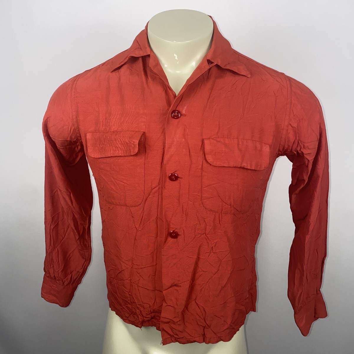 Towncraft Shirt Rayon Acetate Loop Collar Penneys Red Vintage 40s