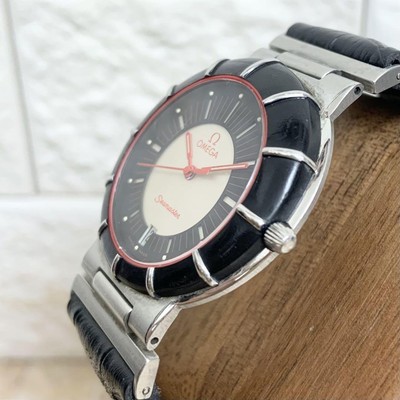Omega Seamaster Dynamic Date Vintage Black Red Quartz Mens Watch
