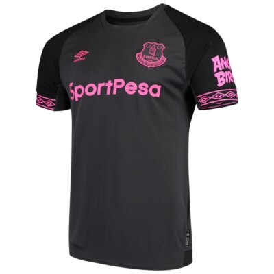 EVERTON 2018/19 AWAY (XL,L) BLACK/PINK UMBRO S/SLEV SOCCER SHIRT