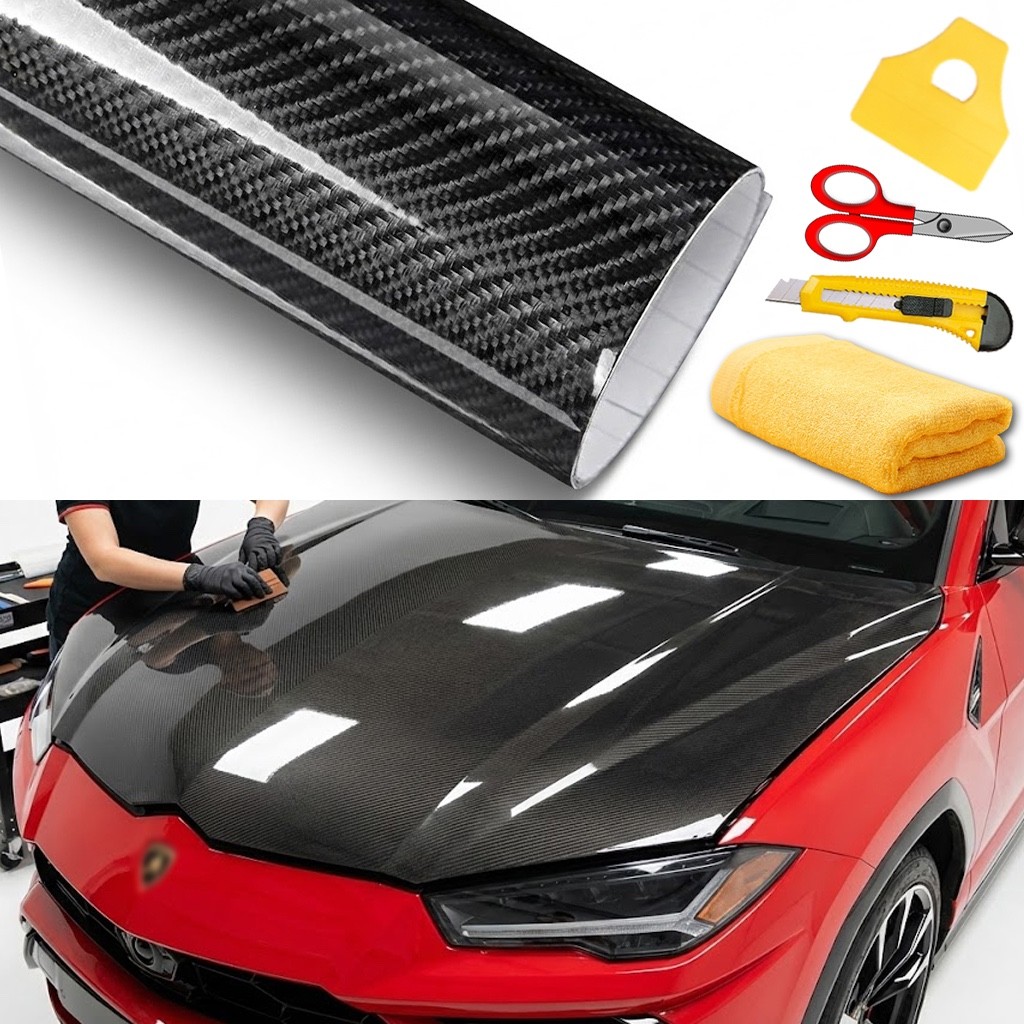 7D Premium Super Gloss Black Carbon Fiber Vinyl Wrap Bubble Free