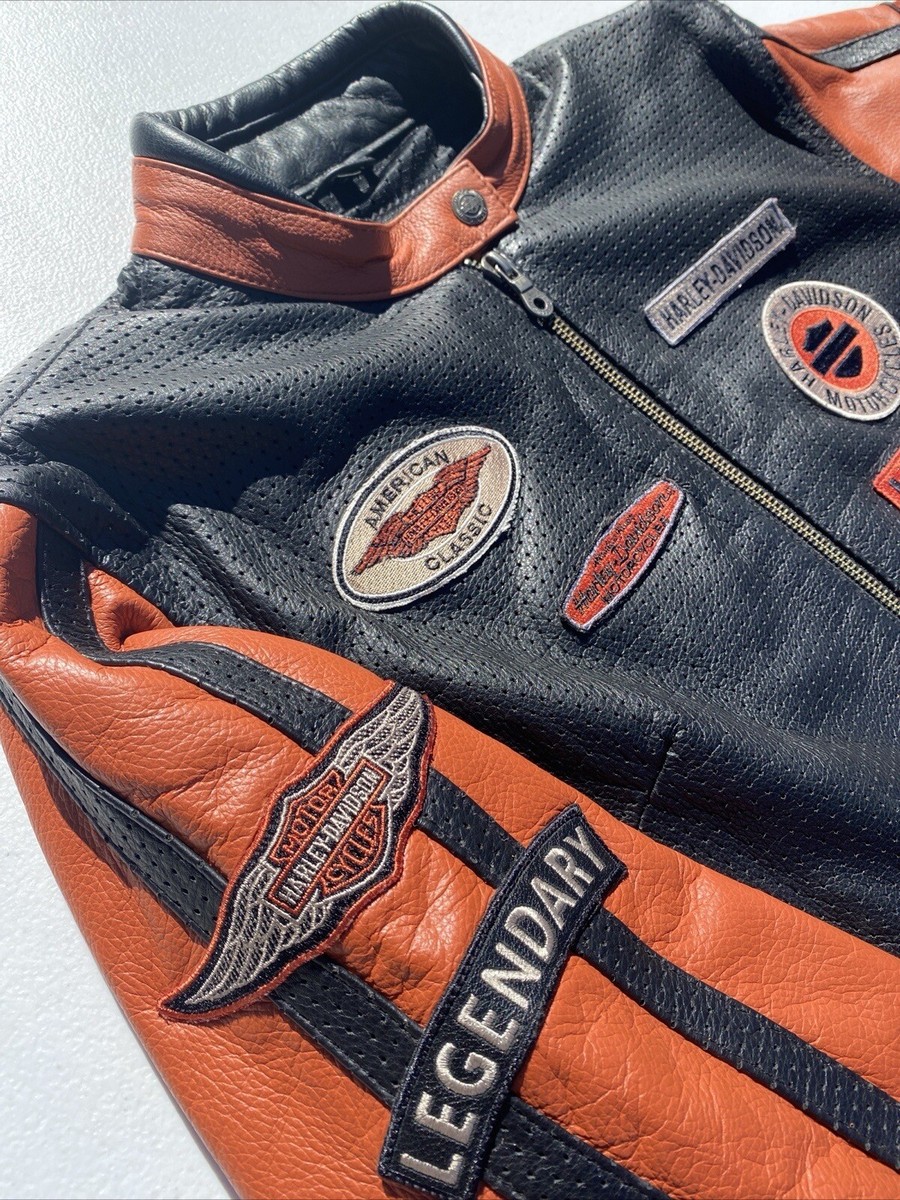 Harley Davidson Women WHIRLWIND Leather Jacket XS Racing Orange