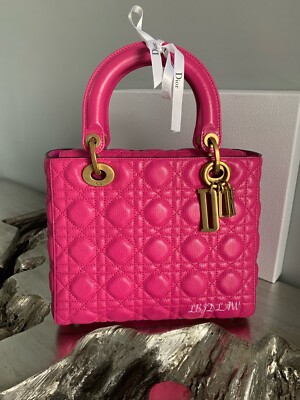CHRISTIAN DIOR Lady Dior Fuchsia Pink Supple Medium Bag Tribal