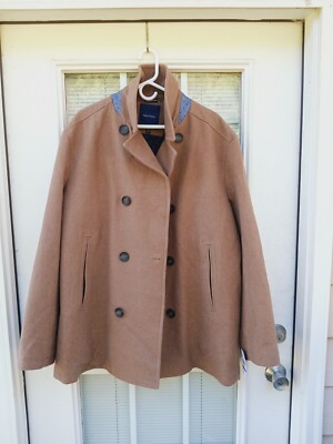 Nautica Wool Pea Coat Men XXL Camel Inside Pockets Lined Quilted