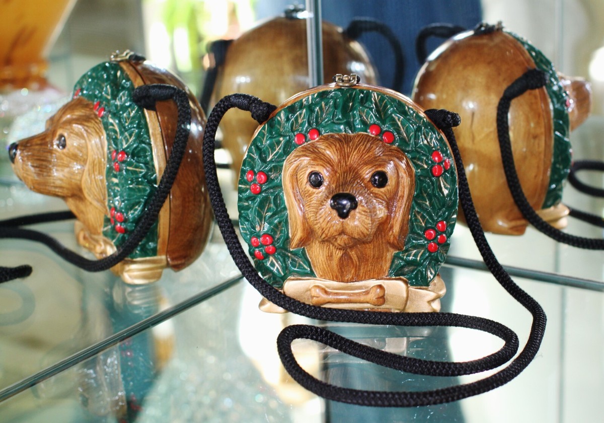 TIMMY WOODS DACHSHUND DOG COCKER SPANIEL CHRISTMAS CARVED PURSE