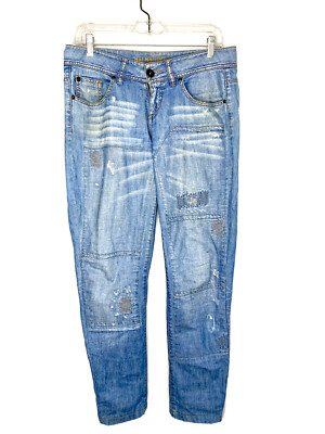 Naf Naf Jeans Womens Sz 10 Low Rise Rhinestone Appliqué Faded Blue