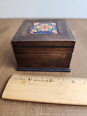 Handmade Wooden Trinket Box with Painted Tile El Viejo Arte Mini 3