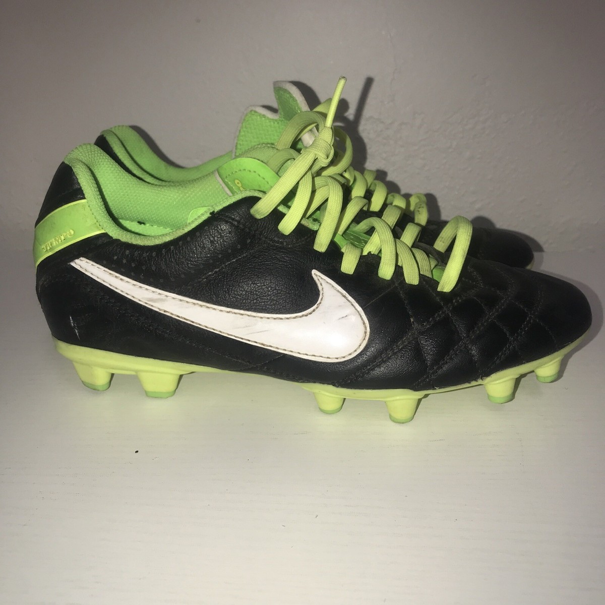 Nike Tiempo Legend IV Fg- Mens- Size 6 - Black Green-[454316-013