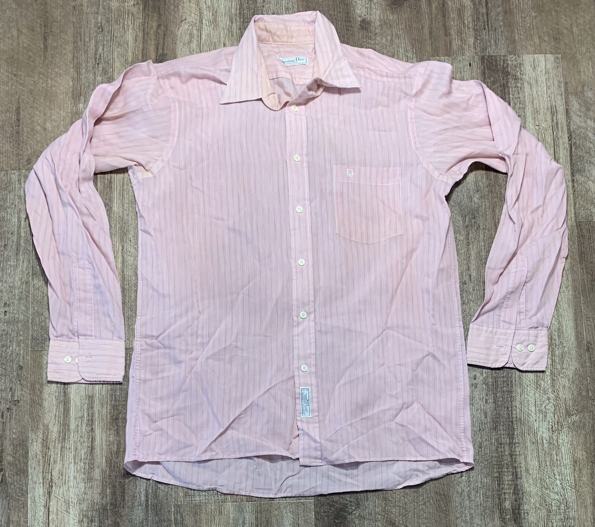 Vintage Christian Dior Chemises Men's Button-Up Shirt Pink Striped