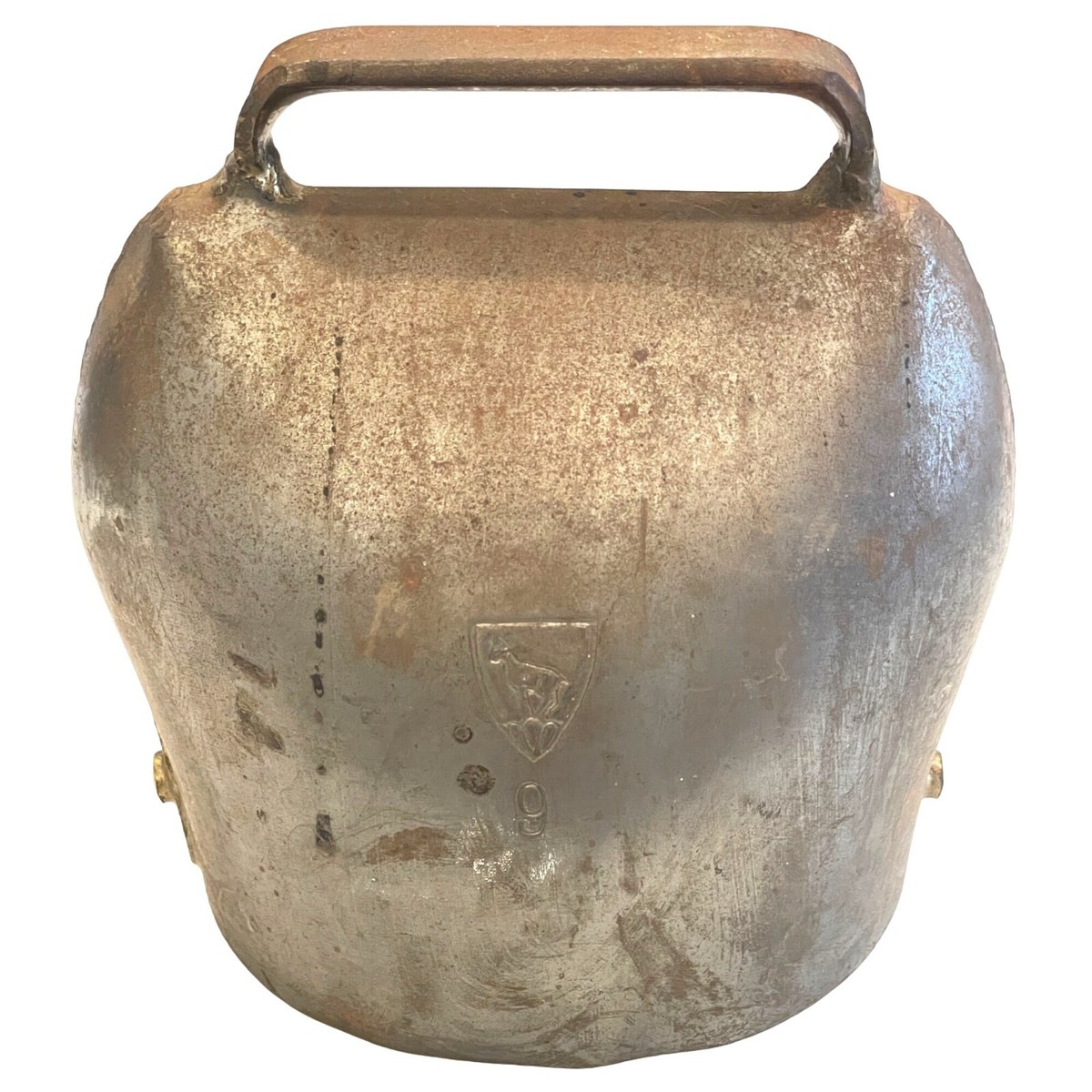 Antique J Furmann Bulle Swiss Cow Bell Large Metal w/ Handle