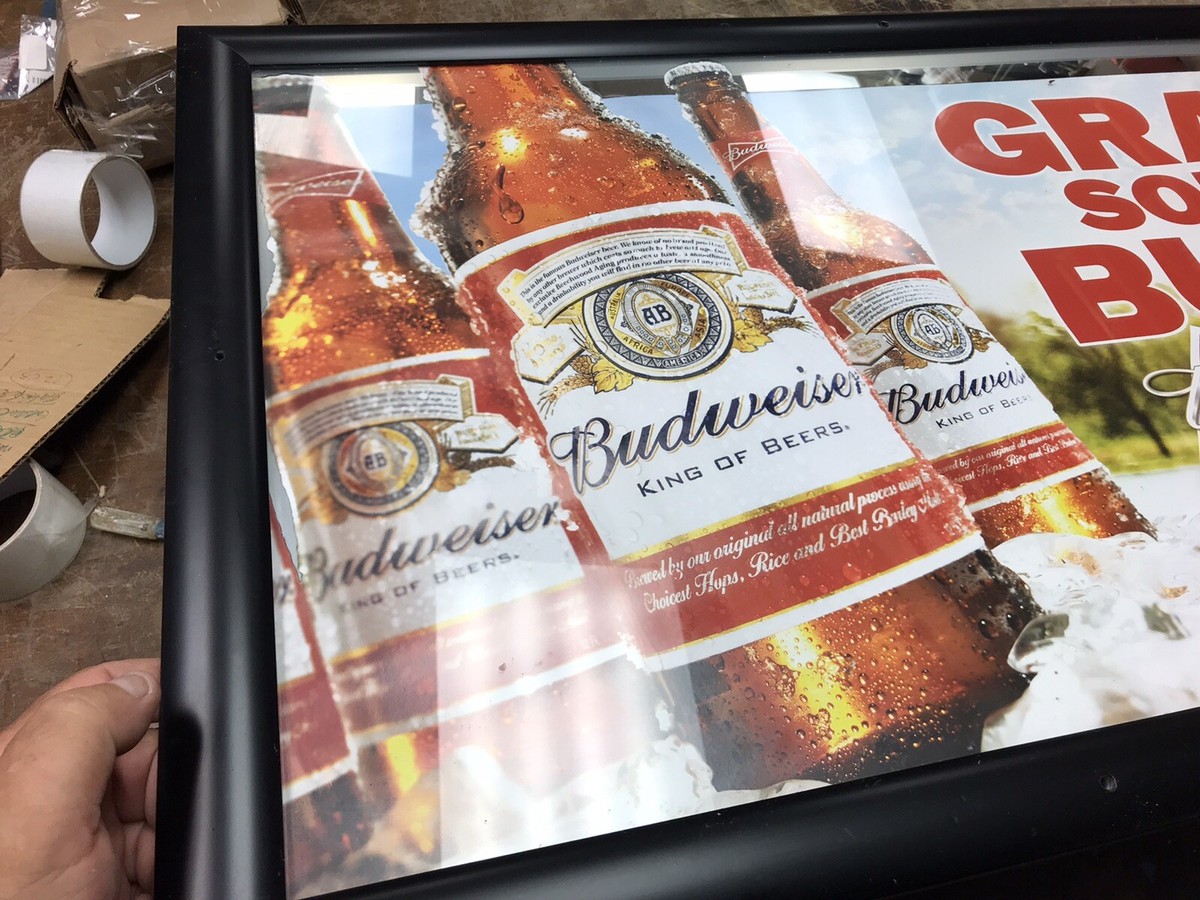 Budweiser Anheuser Busch Grab Some Bud Bar Pub Mirror Sign 21x33