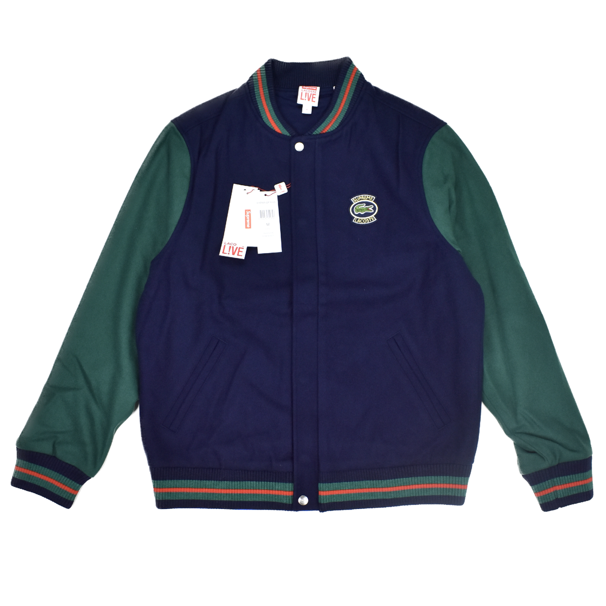 NWT Supreme Lacoste ICONIC Navy Green Wool Varsity Jacket Men's M