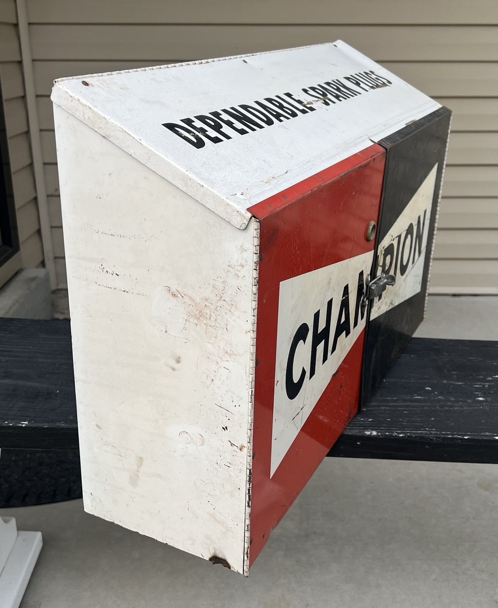 Vintage Champion Spark Plugs Service Station Metal Cabinet Gas Oil