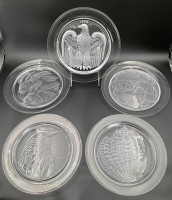 Vintage Lot of 10 LALIQUE France Annual Crystal Plates 1967-1976