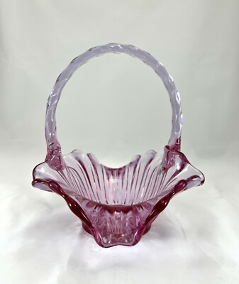 VTG 95th Anniversary Fenton Art Glass Pink Basket with Applied