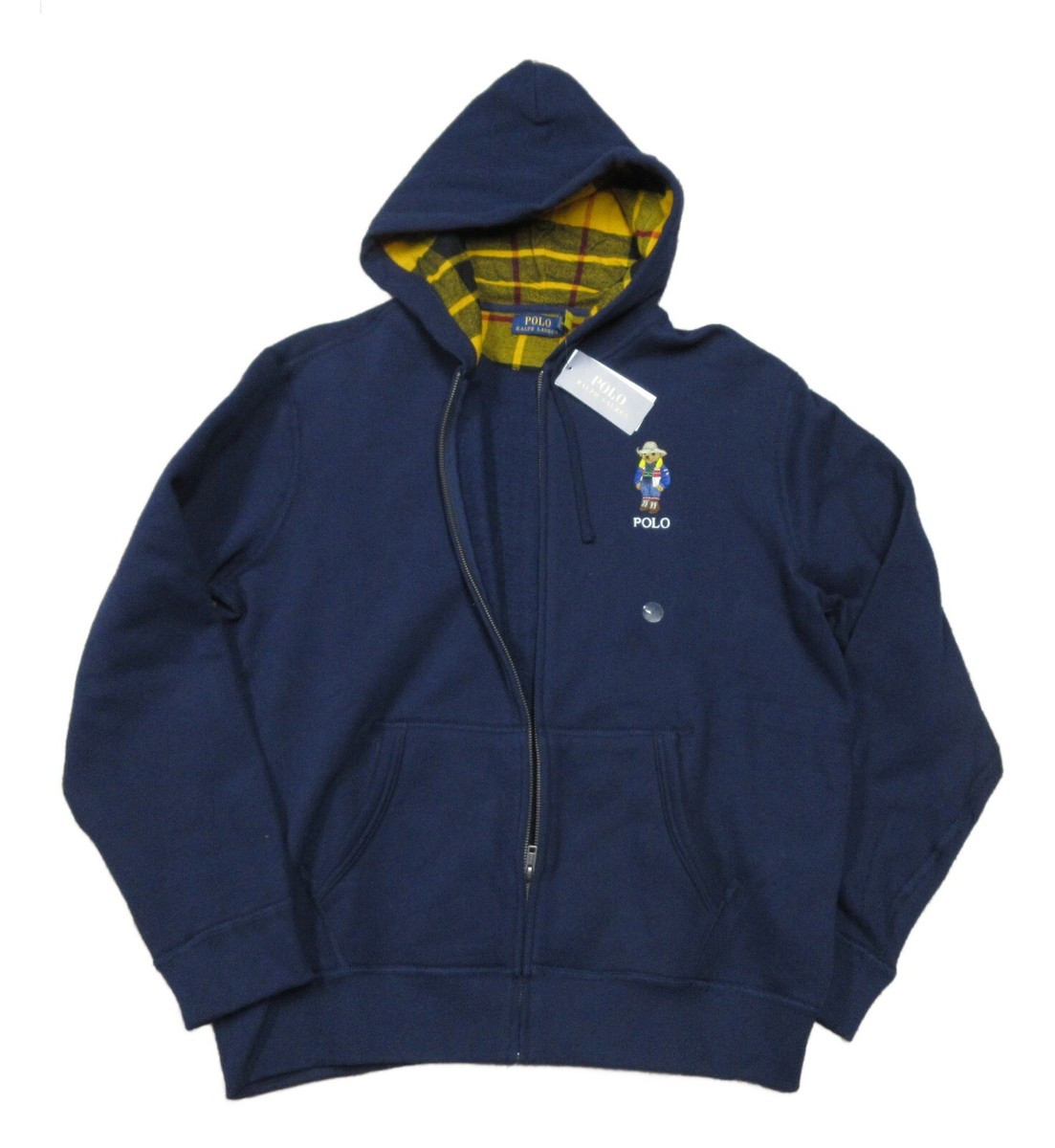 Polo Ralph Lauren Men's Navy Plaid Lined Hood Cowboy Polo Bear Zip