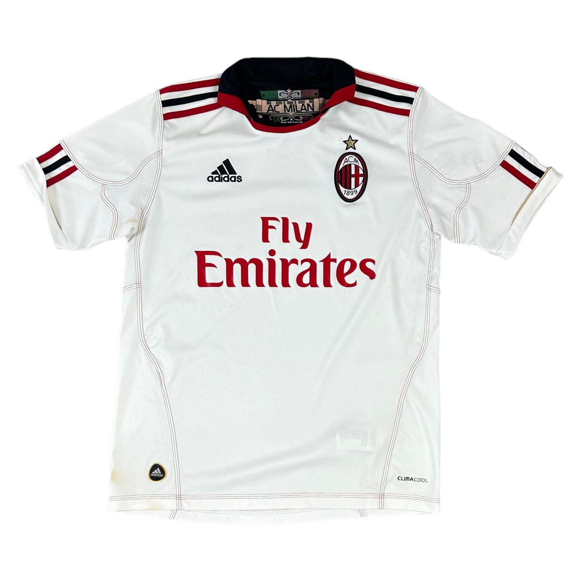 Adidas Ac Milan Football Shirt 2010 Away Kit Short Sleeve White