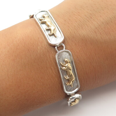 925 Sterling Silver 2-Tone Vintage Mexico Wild Cat Panel Link