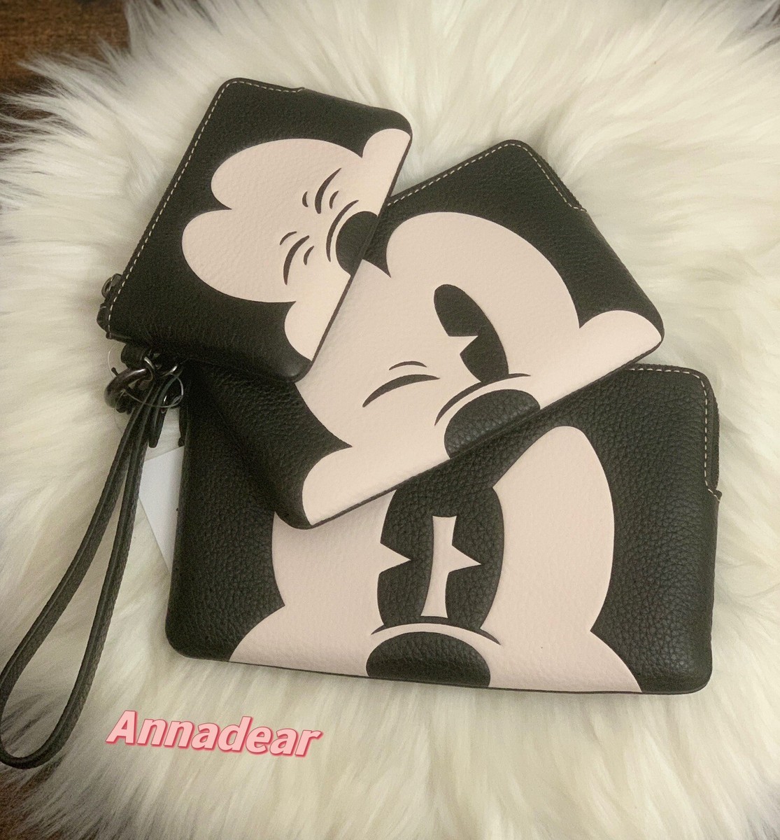 Coach Disney X Coach Corner Zip Trio With Mickey Mouse Faces NWT