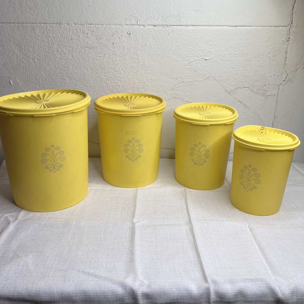 Vintage 1970s Yellow Tupperware Servalier Canisters Set of 4 with