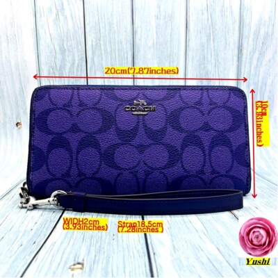 COACH C4452 Sports Purple Signature Long Zip Wallet with Fuji JP