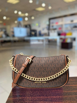 Michael Kors Carmela Women Small MK Logo Zip Chain Pouchette