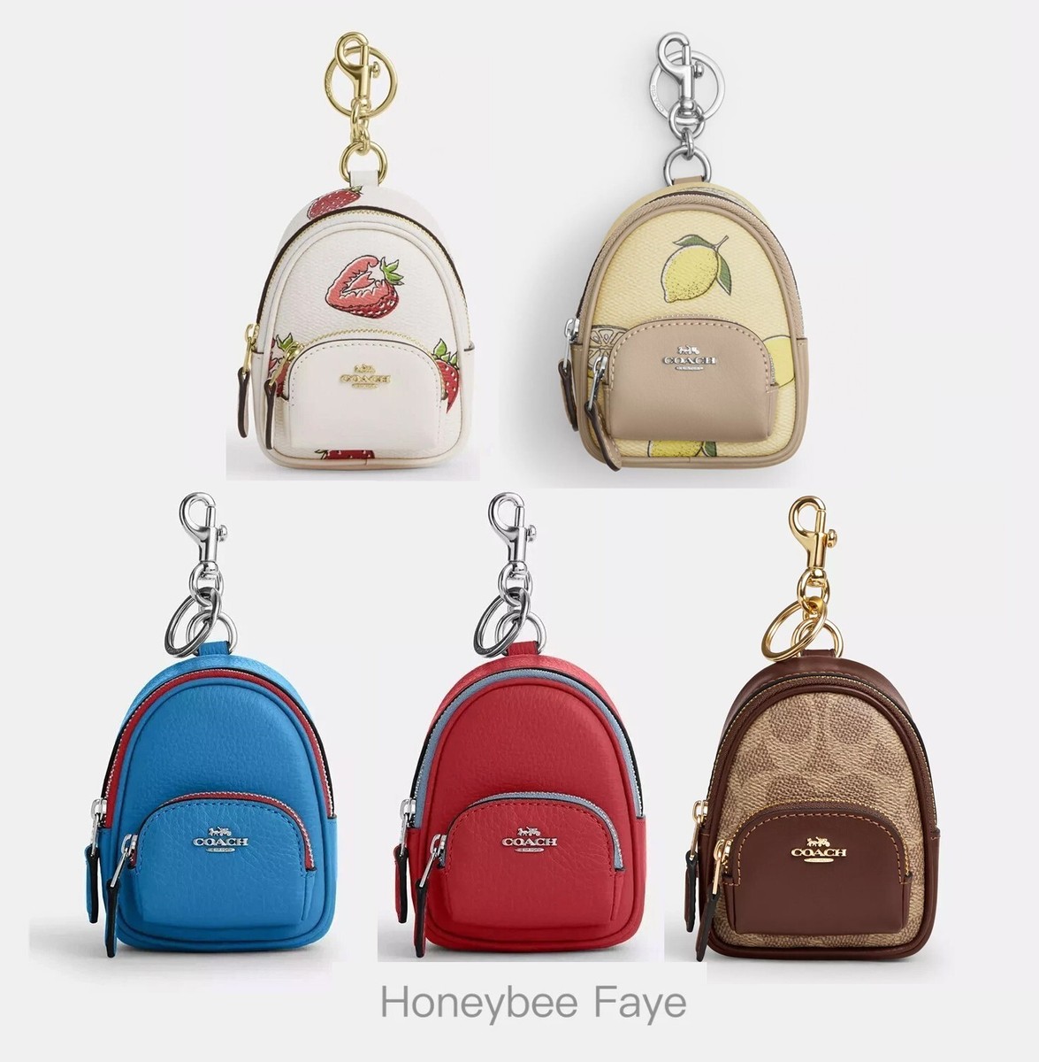 NWT Coach Mini Court Backpack Bag Charm colorblock/strawberry