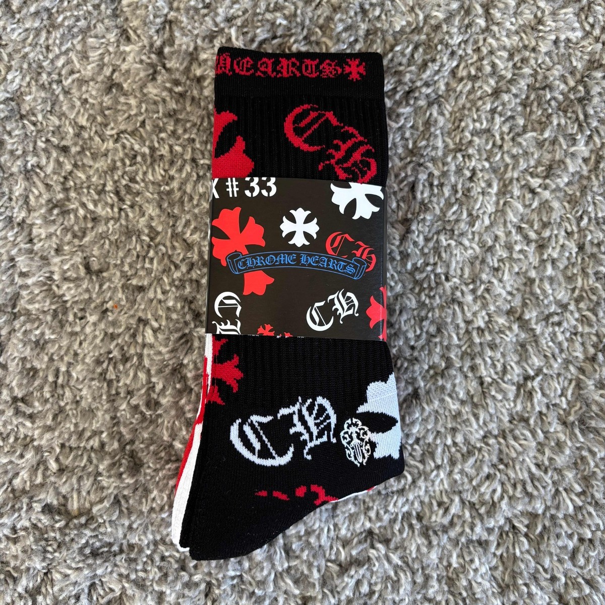 Brand New Chrome Hearts Stencil Socks (Black, White, Red 3sets