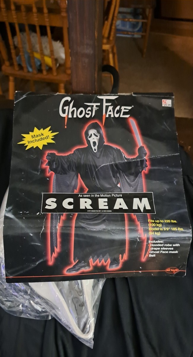 VINTAGE SCREAM GHOST FACE COSTUME/1997/RARE/ADULT/UP TO 200LB/NEW