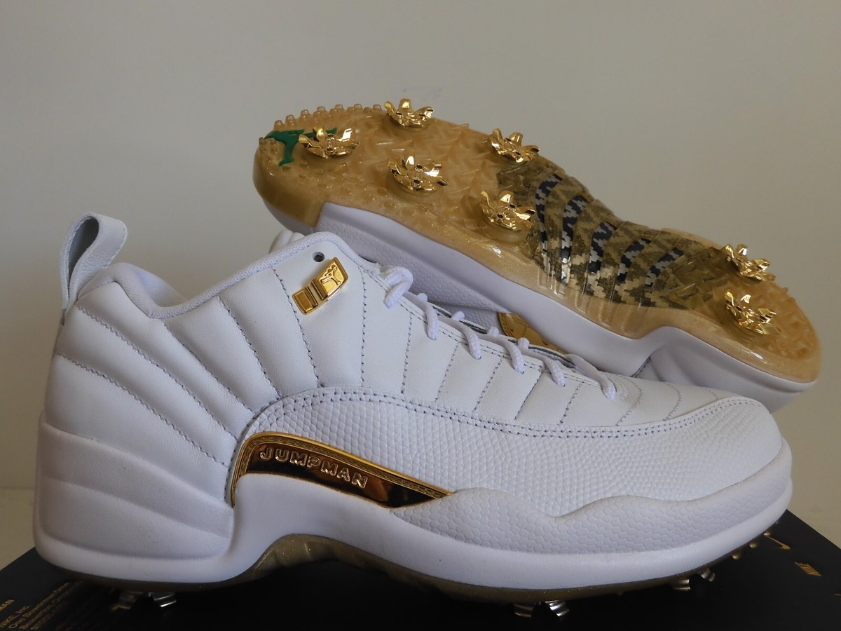 NIKE AIR JORDAN XII 12 RETRO G NRG M22 GOLF CLEATS WHITE-GOLD SZ
