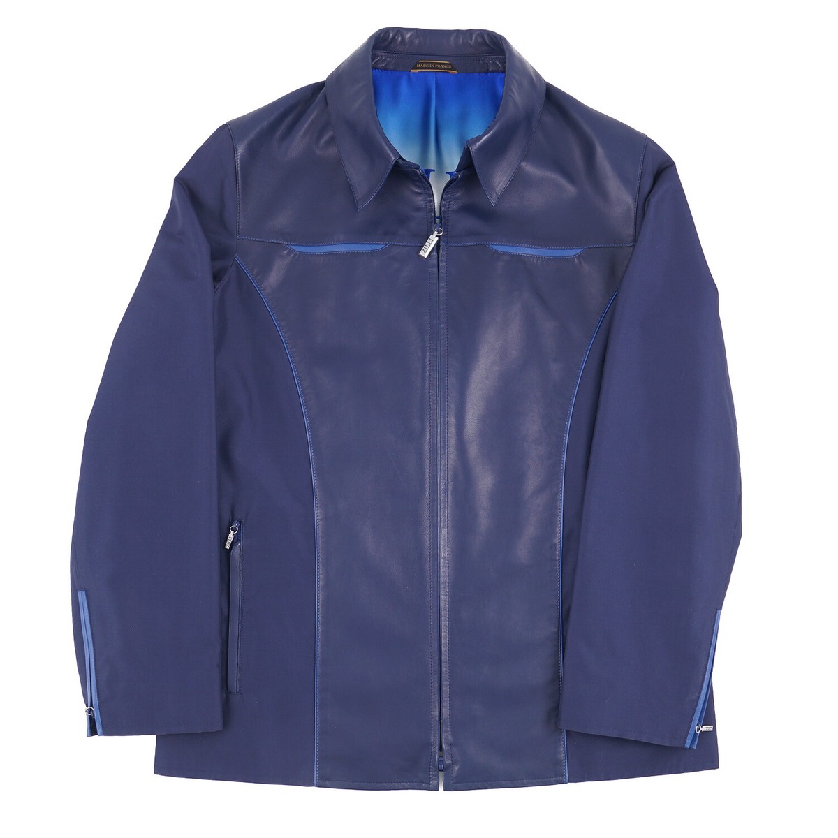 Zilli Navy Lambskin Leather and Silk Jacket with Crocodile Details