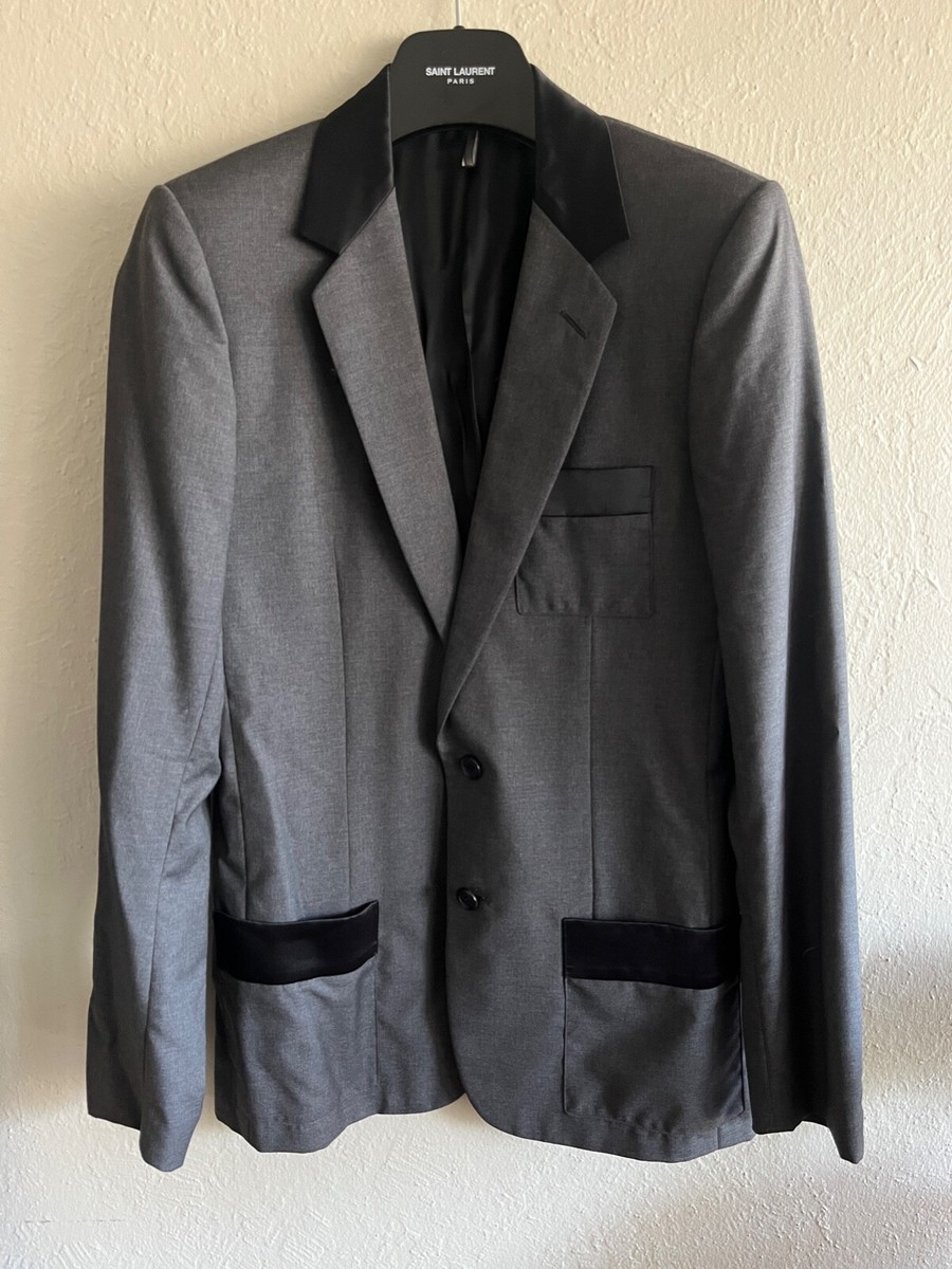 Dior Homme Navigate Blazer Jacket Grey Wool Black Satin FW07 Hedi