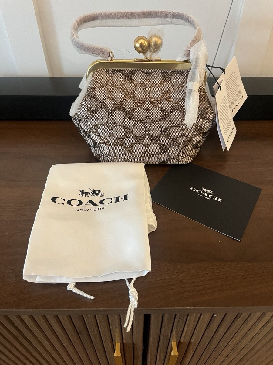 Coach Kisslock Frame Bag 16 Crystal Signature Jacquard CCC53