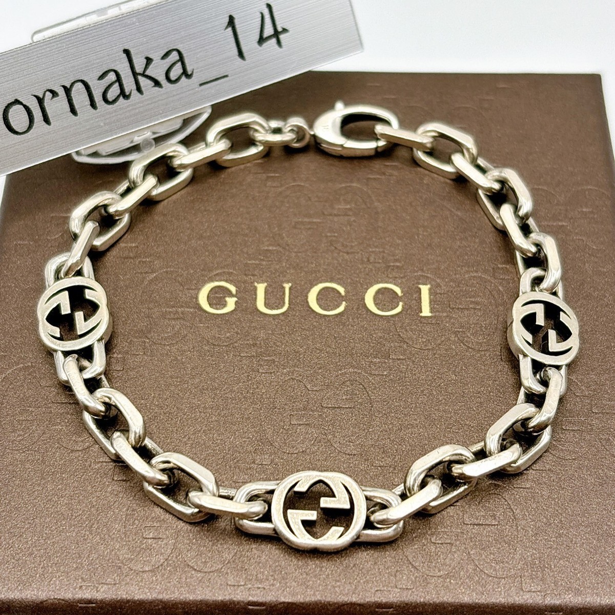 Excellent GUCCI Interlocking Bracelet G Logo Chain Sterling Silver