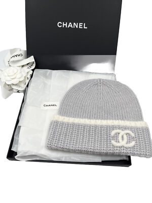 Authentic Chanel Grey Beanie Hat CC logo Brand New | eBay