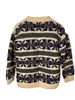 REY WEAR Vtg Heavy Wool Sweater-Hand Knit In Ecuador-Classic
