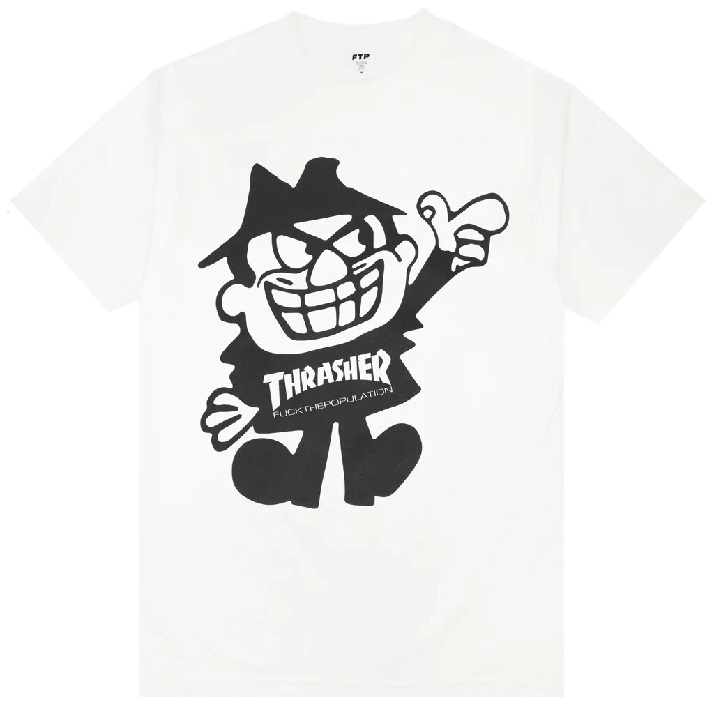 Fuckthepopulation FTP x Thrasher Boris Tee White Color Large Size