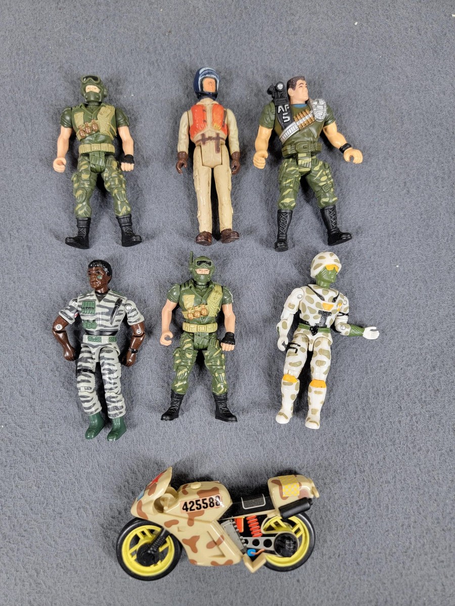 Vintage Army Action Figure Lot 6 Soldiers Motorcycle 80s 90s Toy